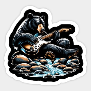 Black Bear Playing Electric Guitar Sticker